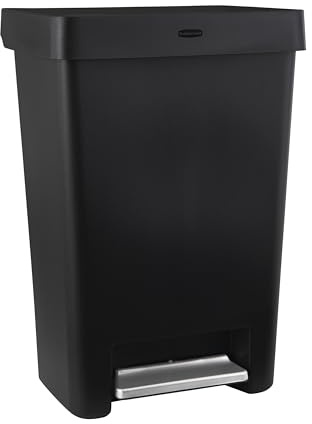 Rubbermaid Step-On Poubelle de cuisine avec couvercle, 40 litres, noir, poubelle pour maison/cuisine/appartement/garage