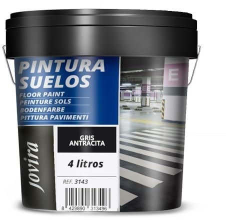 JOVIRA PINTURAS Pintura Suelos, Garajes y Pavimentos Deportivos en general, acabado Mate. Protege y decora las superficies de hormigón, cemento y asfalto. (4 Litros, Gris Antracita) A-9C