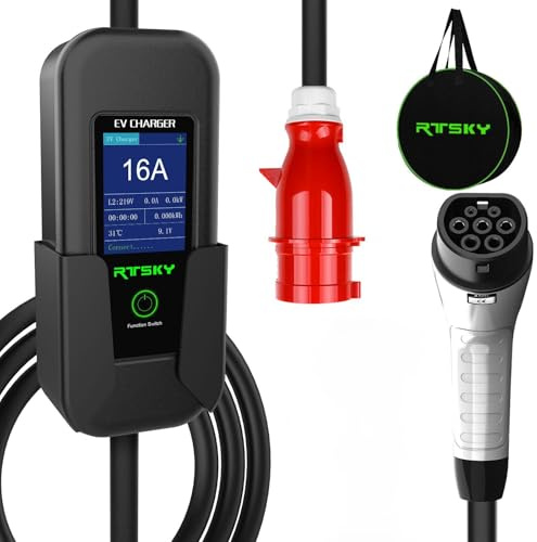 RTSKY Chargeur Voiture Electrique 11kW 3-Phase [16A/480V] - Cable Recharge Type 2 Professionnel (5m/IP65) pour Bornes Publiques, Compatible Porsche Taycan, Mercedes EQE, Tesla Model S/X