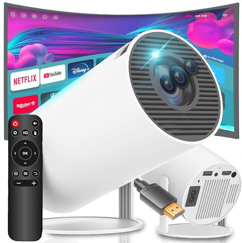 Retoo Proyector mini 4K con Android, proyector de vídeo portátil, contraste WiFi automático, 1500:1, Full HD, 40-130 pulgadas, Bluetooth 5.0, HDMI, 3,5 mm, audio USB, corrección de imagen, altavoz