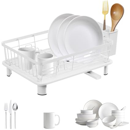 Dish Drainer Rack, Kitchen Sink Dish Drainer Rack, Anti Rust Drying Dish | for Kitchen Counter, Space Saving Dish Draining Rack, with Drain Board Utensil Holder, 38 x 28 x 13cm