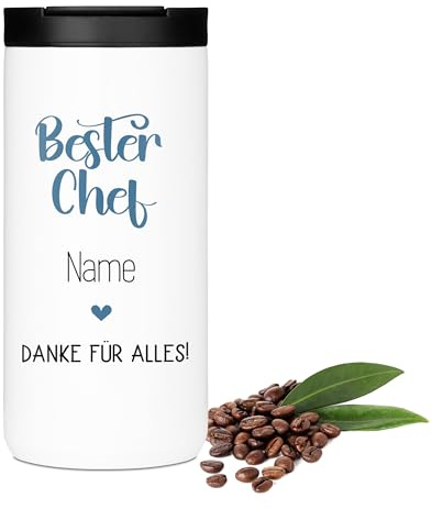 GRAZDesign Kaffeebecher Bester Chef mit Namen personalisierbar Thermobecher für unterwegs 400ml