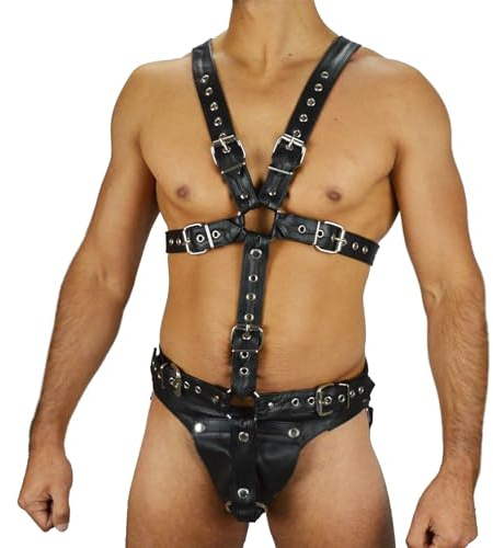 YIOTMOP Fetisch Gay Harness Männer Leder Body Harness mit Penis Ring Cockring Herren Riemenbody Sexy Dessous Bodysuit Erotische Kostüme für Herren Sklave SM Bondage Sexspielzeug