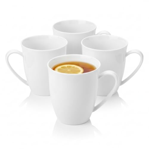 Wilmax - Teetassen & Kaffeetassen Set 4er - 380ml - Kaffeebecher Porzellan - Tassen Set für Tee, Kaffee & Cappuccino - Spülmaschinenfest - Weiß