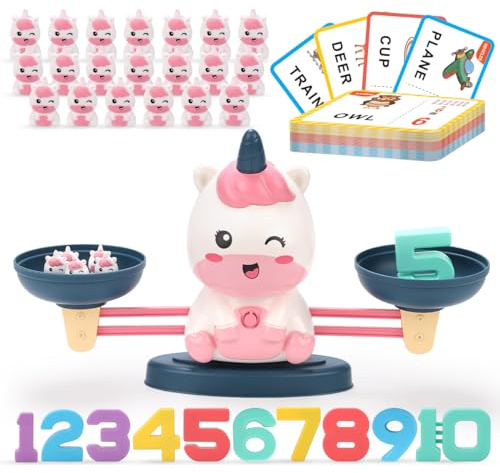 RUIDYA 66PCS Unicorn Balance Math Game Toys with Numbers&Cards, Kids Weighing Scale STEM Education Learning Counting Toys for Boys Girls 3 4 5 6+ Year Old, Birthday Holiday Toy Gift for Toddler