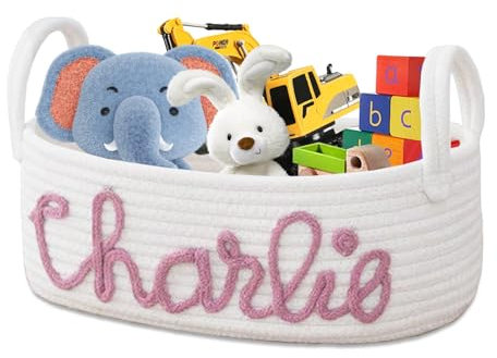 Cesta de almacenamiento trenzada personalizada, cestas de almacenamiento trenzadas, cesta de algodón para juguetes y ropa de bebé, cestas de almacenamiento, adecuadas para almacenamiento, (rosa)