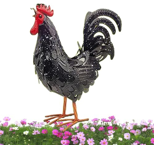 Sculpture de Poulet en métal | Statues de Jardin Coq en Fer | Décoration de pelouse de Ferme, Sculpture d'animaux Debout, décorations d'intérieur de Patio