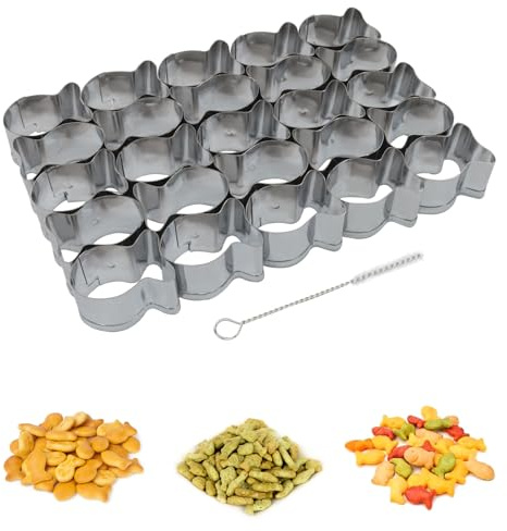 Zorfeter 25 Cavity Gold Fish Cracker Cutter, Non-stick Mini Cookie Molds Stainless Steel Cutter with Cleaning Brush for Baking