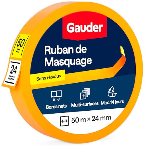 GAUDER Ruban de masquage, ruban de peinture précis (1 pc, 24 mm x 50 m) | Ruban adhésif en washi sans résidu pour des bords nets, idéal pour la peinture et la rénovation sur de nombreuses surfaces