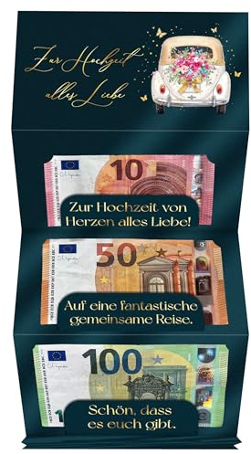 Joli Coon Geldgeschenk Hochzeit STARDUST, mit Kuvert | 300g Perlmuttpapier, ausklappbares Design für bis zu 6 Geldscheine, weißes Kuvert, goldener Siegelsticker