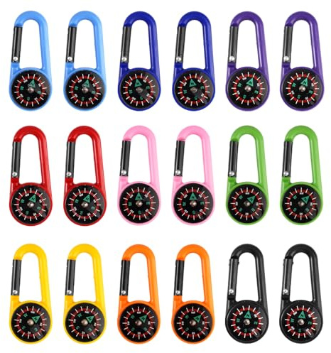 18 Piezas Llavero Senderismo Brújula Navegación, Multicolor Brújula Niños Brújula Llavero, Portátil Mini Multicolor Brújula con Mosquetón para Camping, Senderismo, Caza Exteriores, Viajes, Escalada