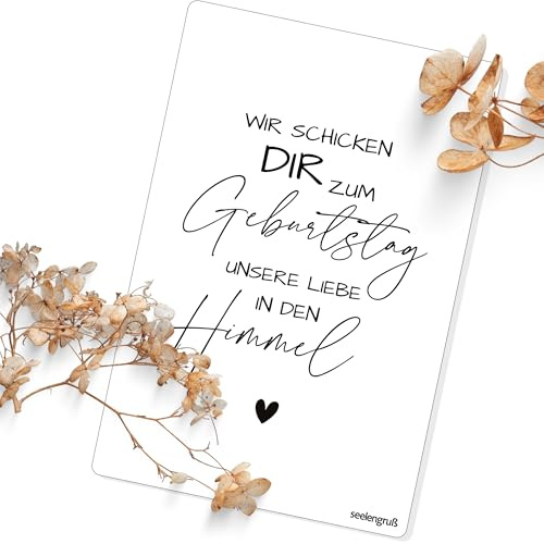Seelengruß wetterfeste Geburtstagskarte mit Gravur | Trauerkarte Grabdeko zum Aufstellen am Friedhof | Erinnerungsgeschenk, Grabschmuck & Andenken für Angehörige – Botschaft in die Ewigkeit