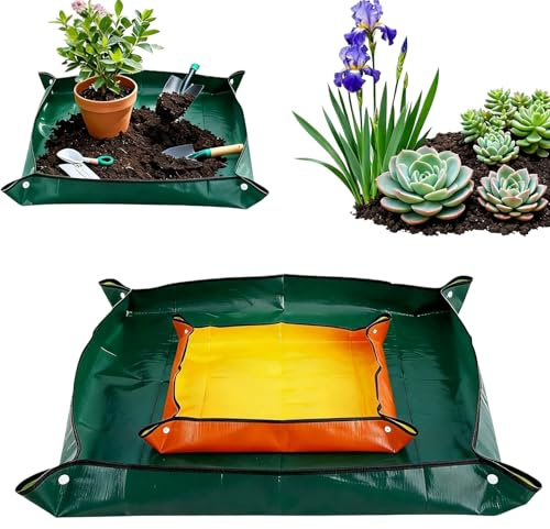 2 Stück Pflanzmatte 100×100 cm/66×66 cm,Wasserdichte Pflanzenmatte Gartenmatte,Pflanzen Umtopfmatte,Faltbar Pflanzunterlage Wasserfest,Groß Umpflanzmatte für Zimmerpflanzen Umtopf,Drinnen und Draußen
