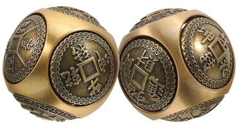 36mm Sechsseitige Baoding Kugeln aus Messing, 2 Stück | Handgymnastikbälle mit Reliefstruktur, Goldfarbene Oberfläche, für Studium und Büroentspannung