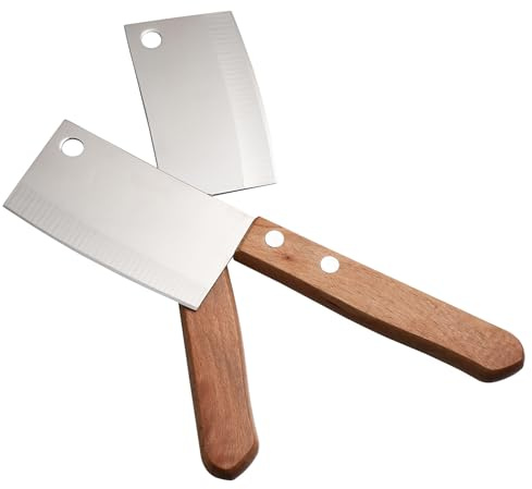 VICASKY Lot de 2 Couteaux de Chef Chinois en Acier Inoxydable Manche en Bois, Coupe-Maison et Coupe-Carottes, Ustensile Polyvalent Cuisine