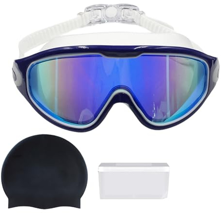 Zktfyshk Lunettes de natation avec bouchons d'oreilles - Grand cadre - Lunettes de natation - Lunettes de plongée pour femme et homme - Lunettes de natation à grande monture