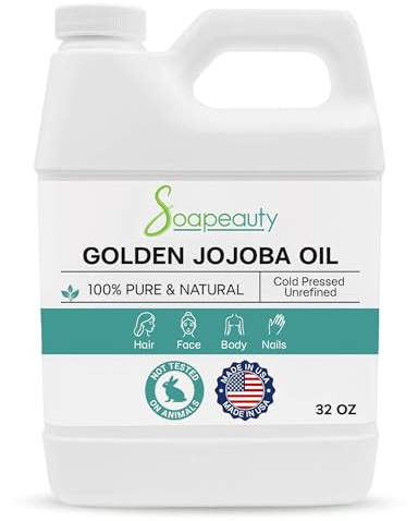 Soapeauty Golden Jojoba Oil | 100% Pure & Natural | Unrefined, Cold Pressed, Hexane Free | Moisturizing Oil for Skin, Face, Hair & Nails | 32 Fl Oz