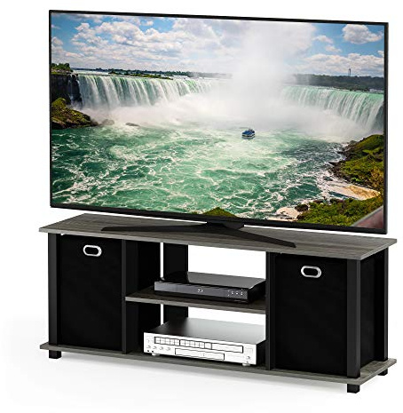 Furinno ECON TV Stand, Entertainment Center, TV Console for TV up to 46 Inch with Storage Bins, for Living Room, Bedroom, French Oak