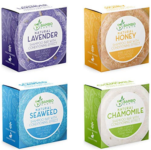 Solid Shampoo Bar And Conditioner Effect Hair Soap – 4 Pack Natural Shampoo Bars For Hair With Plant Based Essential Oils And Eco Friendly Zero Waste Biodegradable Packaging
