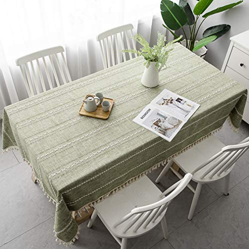 Pahajim Tablecloth Rectangular Table Cloth Cotton Linen Tassel Wipe Clean Washable Tablecloth Wrinkle Freefor Kitchen, Dinning,Party Tabletop Decoration(Green-Stripe, 55 x 71 inch)