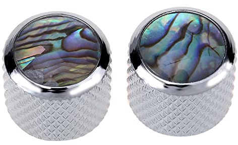 Musiclily Pro Metrisch Abalone Top Dome PotiKnöpfe Knobs Chrom 2er Set | Stahl,18-Splines, für Import Tele E-Gitarre oder Bass