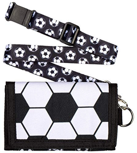 Fringoo - Brieftasche für Jungen | Geldbörse für Jungen Münzgeld Geldbörse | Geldbörse mit Reissverschlusstasche - Fussball Schwarz