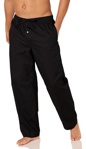 Amazon Essentials Pantalones de Pijama de Popelina de Algodón de Corte Recto con Cintura Elástica con Cordón Hombre, Negro, L