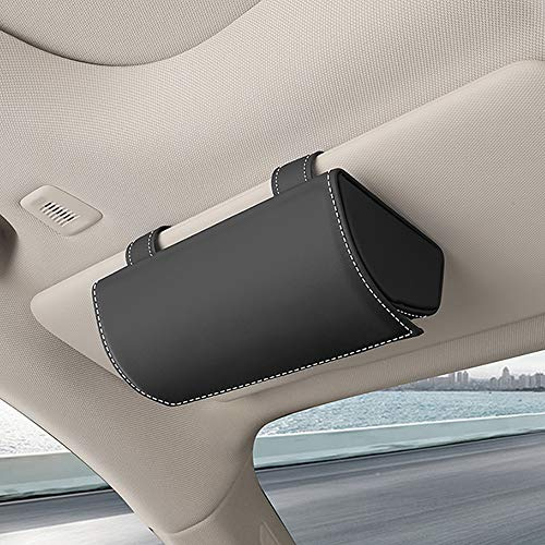 ontto Brillenhalter für Auto Sonnenblende Universal PU Leder Auto Sonnenbrille Brillenetui Brillenbox Aufbewahrungsbox mit Magnetischem Funktion Interieur Zubehör für Auto SUV RV LKW-Schwarz