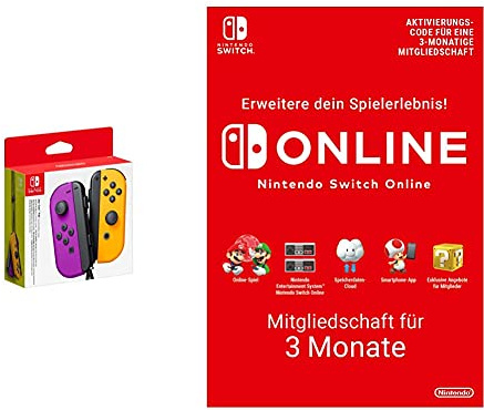 Nintendo Joy-Con 2er-Set, neon-lila/neon-orange & Switch Online Mitgliedschaft - 3 Monate | Switch Download Code
