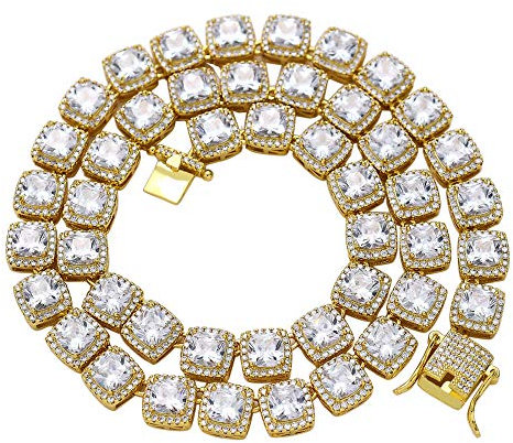 ICEDIAMOND 18k vergoldet Iced Out 10MM Princess Cut Jumbo Shiny CZ Lab Diamant Tennis Gliederkette Halskette, Hip Hop Schmuck Halskette für Männer Frauen (Gold, 18)