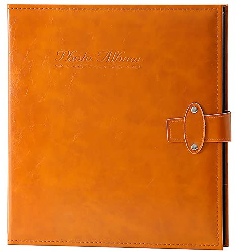 HTian Leather Cover Photo Album 800 Pockets Hold 4x6 Photos, Retro PU Memory Photography Book with Strap, Large Capacity (Color : Yellow, Size : 12.6 x 13.8)