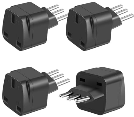 4 Pack Italy Plug Adapter UK to Italy Plug Adapter (Black)