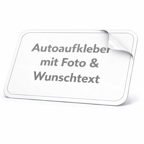 Kiwistar Autoaufkleber selbst gestalten - individueller Fahrzeugaufkleber mit Wunschtext und Foto - UV beständig wetterfest waschanlagenfest - für Auto Heckscheibe und Heckklappe weiß 10x10 cm