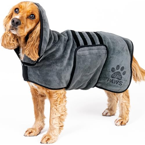 Elite Paws® Luxuriöser Hunde-Trockenmantel, dicker und weicher als die meisten Bademäntel, trocknet Haustiere in ca. 20–30 Minuten, super saugfähige Mikrofaser, begrenzt Unordnung, bedeckt die Ohren,