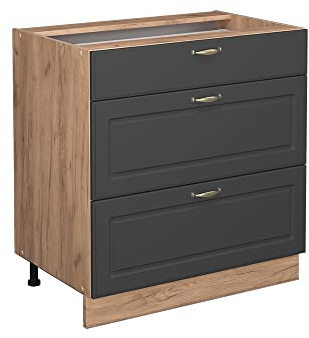 Vicco Küchenunterschrank Fame-Line, Anthrazit-Gold, 80 cm | MDF-Front · Ohne Arbeitsplatte · Höhenverstellbare Füße · Metallgriffe · Metall-Vollauszüge
