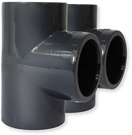 PVC Fitting T-Stück Ø 50mm 90° mit Klebemuffen, PVC-U Muffe Rohrverbinder Rohr Schlauch Klebefitting zum verkleben, Qualität aus Europa, Menge: 2 Stück