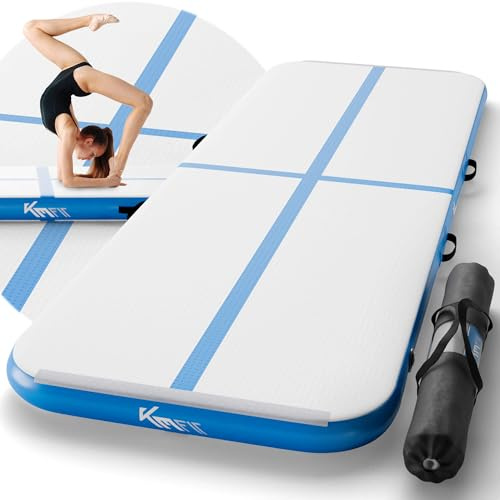 KM KM Fit gymnastikmatta, uppblåsbar Airtrack, 4 m, tumbling-matta, uppblåsbar fitnessmatta, gymnastikmatta inklusive bärväska, elektrik. luftpump och lappset, träningsmatta,