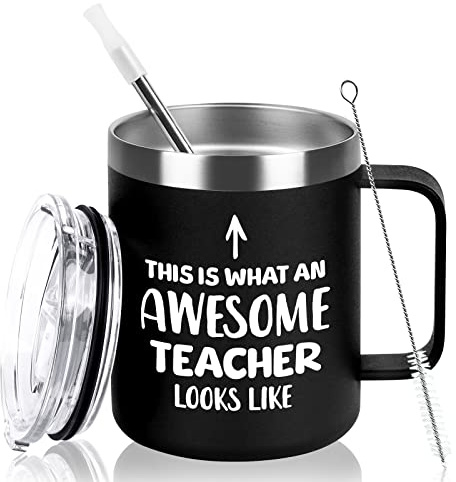 Livole Male Teacher Gifts from Students, Teachers Leaving Gifts, Gift for Teachers End of The Year, Awesome Teacher, 350ml Double Walled Coffee Mug, 12OZ Insulated Vacuum Thermal Travel Mug