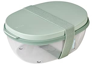 Mepal - Ensaladera Ellipse - Fiambrera para Ensaladas con Varios Compartimentos - Bento Box para Ensaladas sobre la Marcha - Comida Sana y Estilo de Vida - 1300 ml + 600 ml - Nordic sage