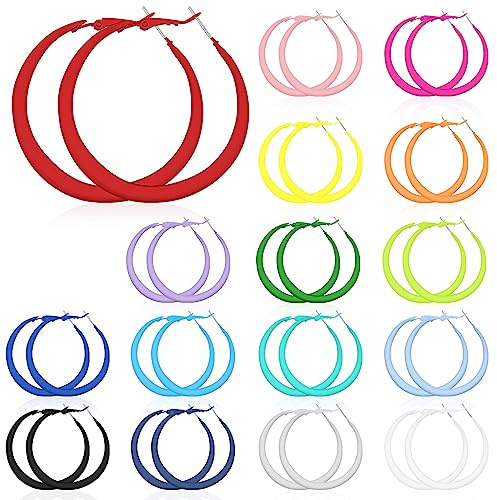 Sasylvia 16 Pairs Matte Hoop Earrings Colourful 80s Retro Neon Drop Earrings for Women