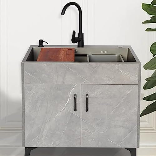 Lavatoio Da Giardino Campeggio,Acciaio Inox Lavello Da Cucina,Lavabo Indipendente Della Mano Della Lavanderia Lavabo Di Utilità Multifunzione Giardino Esterno Lavando Lavello Uso ( Color : Gray , Size