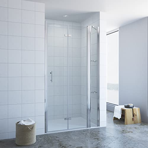 Duschtür faltbar 90 cm ebenerdig Nischentür Falttür Dusche Verstellbar von 88-91 cm 6 mm Nano Glas Höhe 197 cm Pendeltür Duschtrennwand Duschabtrennung
