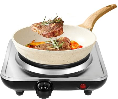 Uten Cocina Eléctrica Portátil, Placa Eléctrica Portátil con Termostato, Cinco Niveles de Temperatura Ajustable, Mini Aparato de Cocina, Apto para Cocina de Camping, Acero Inoxidable, 1000 W