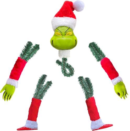 CHIKIXSON Weihnachtsbaumschmuck für Weihnachtsbäume unter 1.5m, Abnehmbarer Elfenkopf, Arme und Beine mit Weihnachtlichem Rattan, Lustige, Kreative Spielzeug (Klein)