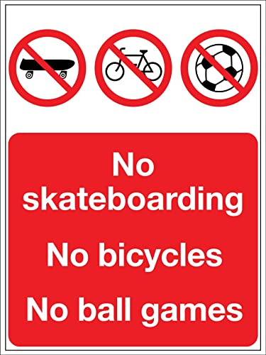 Prohibido Andar En Patineta Prohibido Andar En Bicicleta Prohibido Jugar Con Pelota Señal De Advertencia Metal Cartel Cartel De Chapa Letrero De Estaño Para Exterior Garaje 20X30cm