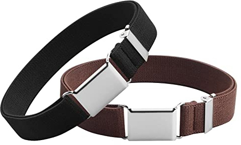 HoaaiGo 2 Pezzi Cintura per Bambini, Cinture per Ragazzi e Ragazze Regolabile,Cintura Elastica Bambina, Cintura con Fibbia Magnetica Grande per Abiti Pantaloni Jeans, Nero+Caffè