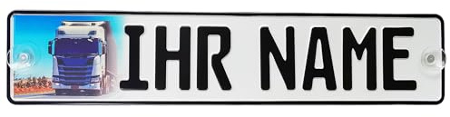 LKW Truck Fahrerschild Schild Namensschild mit Ihr Foto + Name oder Text Funschild Fun Schild Wunschtext AUTO Trucker Car Schwarz, Geburtstag Geschenk