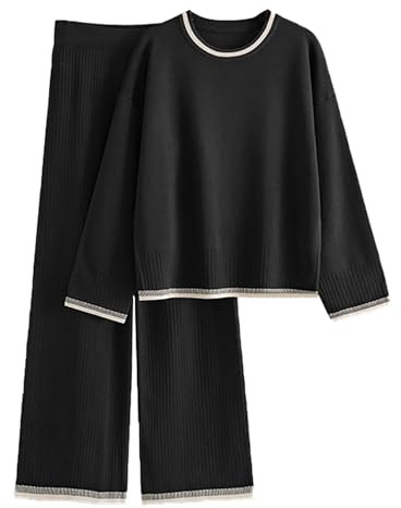 MJGkhiy Tuta Maglia Donna Completa Elegante Set Tute In Maglia Due Pezzi Set Coordinato Tuta Casual Lavorati Maglione a Maniche Lunghe Pullover Top e Pantaloni a Gamba Larga Completi Invernale