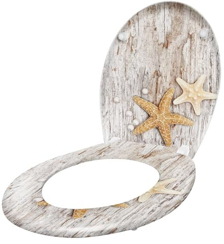 ACXIN WC Sitz mit Absenkautomatik Klodeckel mit Absenkautomatik aus Duroplast und Edelstahl, Antibakteriell, Leicht zu Reinigen, Abnehmbar (Perlen und Seesterne)