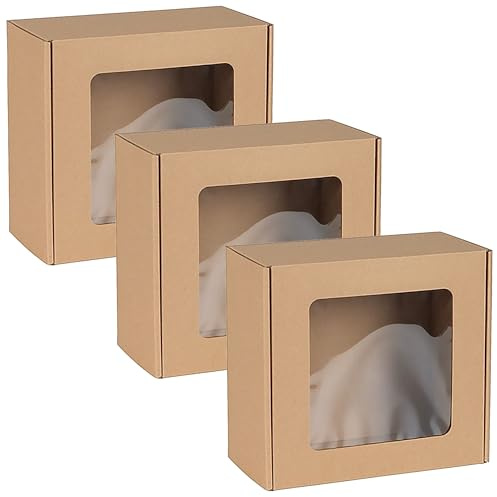 Quadratische Design-Box mit Fenster, Geschenkbox, 20 x 20 x 10 cm, 3 Stück